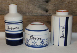 Blue White Ceramic Vases Blossom Thrive Flourish 3pc Set Cobalt Flower Vases New - £27.64 GBP