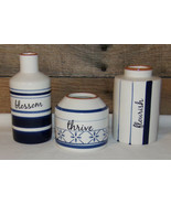 Blue White Ceramic Vases BLOSSOM THRIVE FLOURISH 3pc Set Cobalt Flower V... - £27.38 GBP