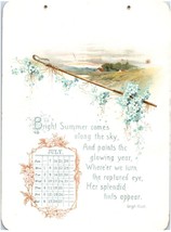 Antique Calendar Page July Leigh Hunt Poem Bright Summer Comes Along The Sky - £36.23 GBP