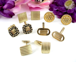 Vintage Cufflink Lot 5 Pairs Goldtone Swank Oval Rectangle Square Round Weekly - £19.46 GBP