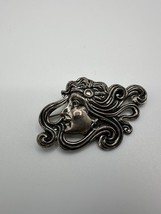 Vintage Sterling Silver Flowing Hair Woman’s Face Bust Brooch 4.7cm - $25.25