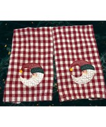 Christmas Santa Claus Kitchen Towels Set of 2 Red Plaid Half Moon Vintage - £13.35 GBP