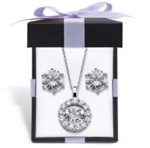 Cz In Motion Stud Earrings Pendant Necklace Set Platinum Sterling Silver - $199.99