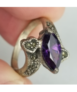 Sterling Silver &amp; Amethyst &amp; Marcasite ladies ring band .925 size 7.5 - $805.40 MXN