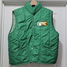 1970s Green Puffer Nylon Vest Feed &amp; Seed Dairy American Farm AG Men&#39;s L - $44.40 CAD