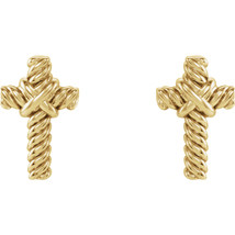 14K Gold Rope Cross Stud Earrings (Choice of Gold) - £172.62 GBP