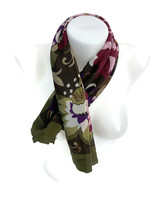 Adrienne Women&#39;s Vittadini Scarf Green Brown Floral Pattern Sheer Square... - £9.56 GBP