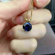 2Ct Round Cut Simulated Blue Sapphire Solitaire Pendant  14K Yellow Gold Plated - £26.29 GBP