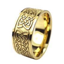 Norse Knotwork Ring Gold Stainless Steel Mens Viking Wedding Band 10mm - £12.78 GBP