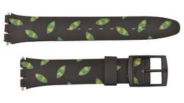 Swatch Replacement 17mm Plastic Watch Band Strap Black/Green Yellow - $13.25