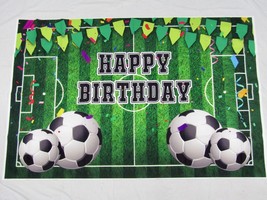 Soccer Birthday Party Backdrop 58&quot; x 39&quot; Green Football Field for Kids / Adults - £19.74 GBP
