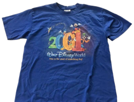 Adult T-Shirt 2001 Walt Disney World Start Something Big Distressed Medium Vtg - £15.78 GBP