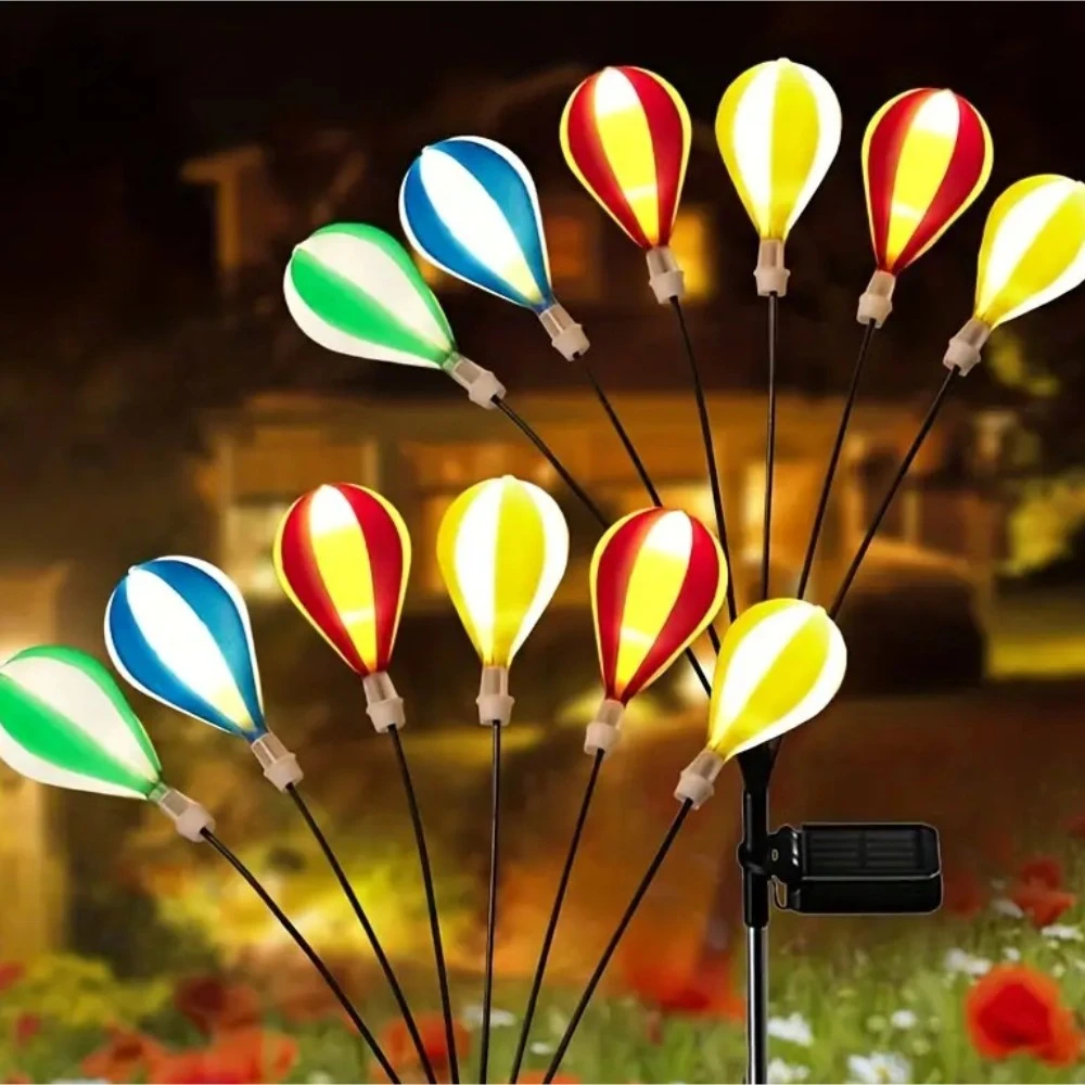 Hot Air Balloon Wind Dance Lights Solar Outdoor Garden Light Courtyard Lawn Deco - $205.60