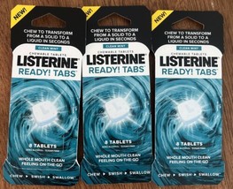 Listerine Clean Mint Chewable Ready Tabs On The Go Mouth Clean 8 Ea Lot Of 3-24 - £22.04 GBP