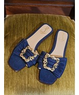 Sam Edelman Women&#39;s Ivana Flat Sandal Denim Gold Buckle Womens Size 9 Euc - $39.55