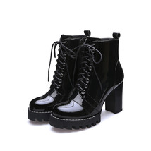 New Fashion Cow Patent Leather Women Ankle Boots Women Autumn Winter Genuine Lea - £95.18 GBP