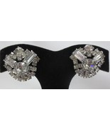 Stunning Vtg Rhinestone Prong Set Silver Tone Clip on Earrings X Sparkly - £20.03 GBP