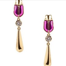 Kate Spade Pink Love Bugs Beetle Linear Earrings Yellow Gold Dangle - $23.75