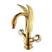 GOLD PVD single hole Double Crystal handles bathroom basin swan faucet m... - $345.00