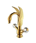GOLD PVD single hole Double Crystal handles bathroom basin swan faucet m... - $425.00