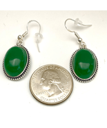 AUL Jade &amp; Sterling 925 Silver Dangle Earrings - £46.74 GBP