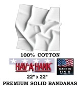 USA MADE Hav-A-Hank WHITE SOLID 22&quot; BANDANA Head Wrap Neck Face Mask Sca... - €5,59 EUR
