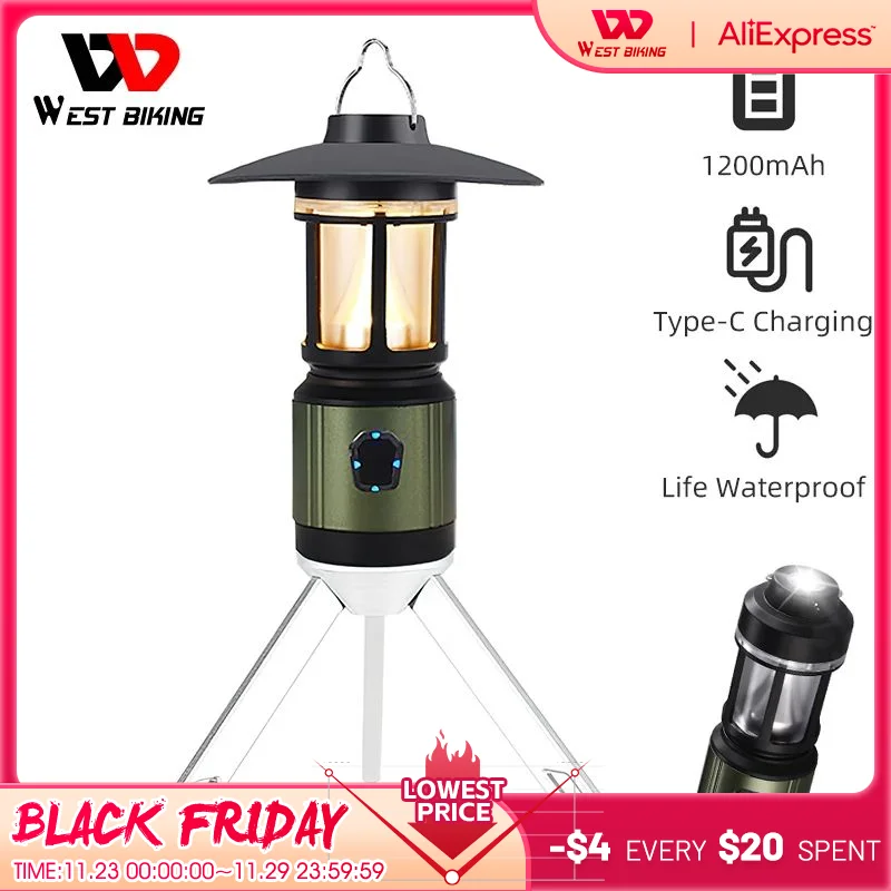 WEST BIKING Portable Camping Light Waterproof USB Rechargeable Bulb For - £16.99 GBP+