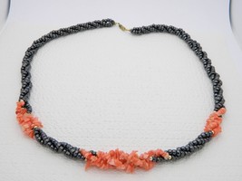 VTG Multi Strand Genuine Hematite Bead &amp; Pink Coral Stone Twist Necklace Choker - $32.67