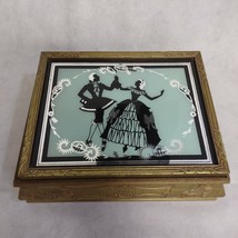 Vintage Victorian Couple Dancing Mirrored Silhouette Dresser Jewelry Hanky Box - £32.91 GBP