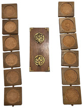 Vintage Wooden Coaster Set 12 Coasters Cork Inserts Brass Accents - £9.50 GBP