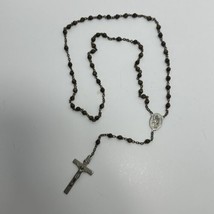 Grey Wood Beaded Rosary Marked France 20&quot; long - £11.23 GBP