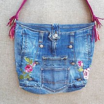 Women&#39;s handmade summer bag made of denim in patchwork style for every day. - £72.16 GBP