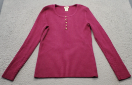 L.L. Bean Sweater Women&#39;s XL Pink Ribbed Long Sleeve Round Neck Quarter Button - £14.88 GBP