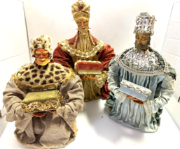 NATIVITY Three Wise Men Table Decor 3-piece Set fabric mache 14&quot; VTG - £233.53 GBP