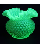 Fenton Topaz Yellow Vaseline Opalescent Hobnail Spittoon Art Glass Vase A - $163.34