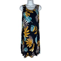 Bishuige Women&#39;s Floral Print Sleeveless Dress Size L Blue Pockets - $27.81