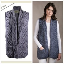 Kilronan Merino Wool Aran Style Open Front Vest with Pockets Lavender XX... - £58.33 GBP
