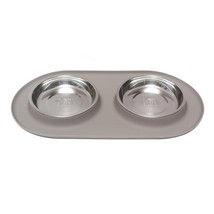 Messy Mutts Cat Double Feeder Silicone Grey - £28.44 GBP