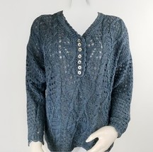 Crochet Sweater Womens M Indigo Blue Cotton Blend J&amp;M Varon Vintage Hand... - $500.66 MXN