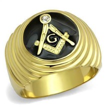 RING MASONIC IP Gold Plating Stainless Steel Ring with Top Grade Crystal TK2224 - £31.54 GBP