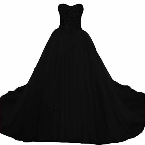 Kivary Plus Size Sweetheart Heavy Beaded Formal Long Evening Prom Dresses Black