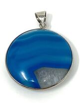Blue Quartz and Silver Round Disc Pendant, 1.5" - $18.99