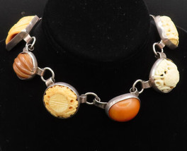 REBECCA COLLINS 925 Silver - Vintage Carved Cabochon Coral Necklace - NE... - $676.45