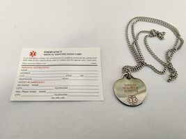 Diabetic Medical Alert Necklace, Pendant With Chain - $8.90