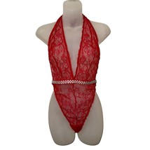 NWT Victoria’s Secret Rhinestone Waist Unlined Red Lace Halter Style Teddy Sz L - £29.72 GBP