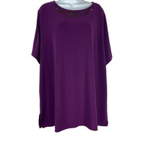 SAG Harbor Women&#39;s Stretch Purple Embellished Neckline Blouse Size 3X - £18.34 GBP