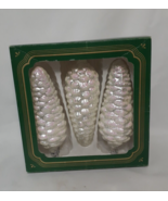 3 Vintage Kurt Adler Glass Pinecone Christmas Ornaments, White Sparkle C... - $19.40