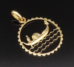 18K GOLD - Vintage Man Rowing Boat Ocean Scenery Medal Pendant - GP497 - $359.11