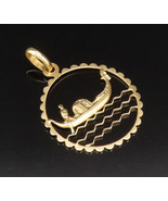 18K GOLD - Vintage Man Rowing Boat Ocean Scenery Medal Pendant - GP497 - £283.75 GBP