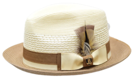 Men's Bruno Capelo Belvedere 2-Tone Straw Style Fedora Hat BD958 Ivory/Cognac image 2